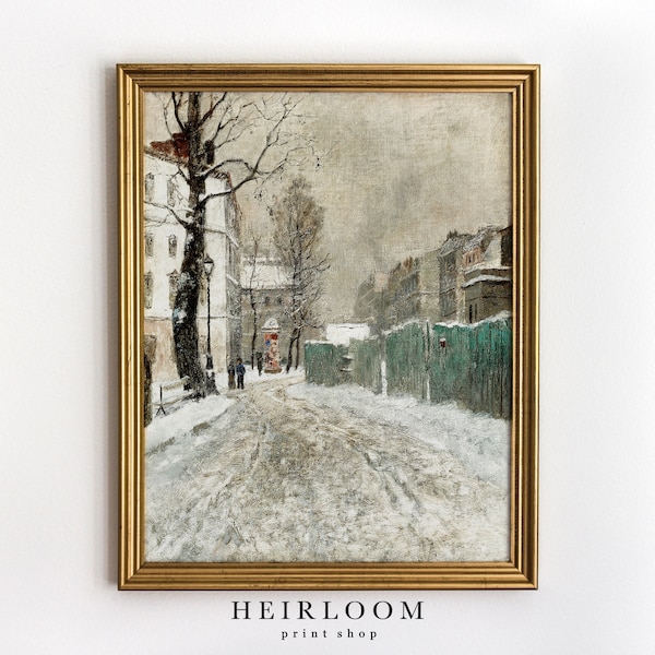 Antique Winter Art | Neutral Christmas Prints | Snowy City | MAILED PRINTS | Back Street