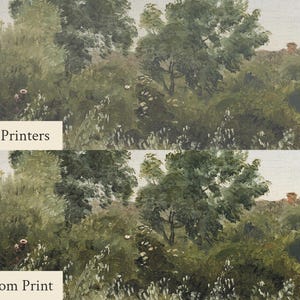 May include: A landscape painting featuring lush green trees and foliage, with a small building visible in the distance. The text "Other Printers" and "Heirloom Print" are displayed in white rectangles at the bottom.