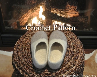 Warmest Wool Felted Slippers CROCHET PATTERN (Adult small, medium, large sizes) - Roving