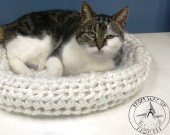 Cama para mascotas con almohadilla de hibernación con patrón de ganchillo