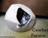 Felted Cat Cave - Crochet PATTERN - 2 Sizes, wool cat bed cave