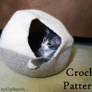 Felted Cat Cave Crochet PATTERN 2 Sizes, wool cat bed/cave image 1