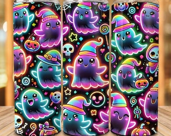 Neon Ghost Halloween 20oz Metal Tumbler Travel Mug
