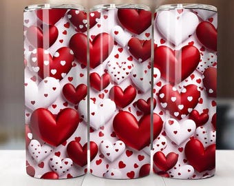 Valentine’s Day Heart Tumbler 20oz | Red & White Hearts Stainless Steel Cup | Love Gift | Romantic Gift | Made to Order