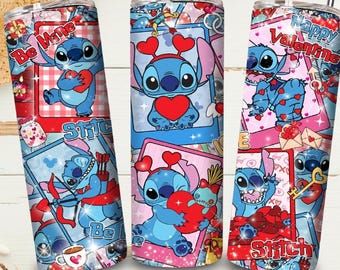 Stitch Valentine Tumbler 20oz | Cute Stitch Love Cup | Valentine’s Day Gift | Stainless Steel Skinny Tumbler | Disney Valentine Cup