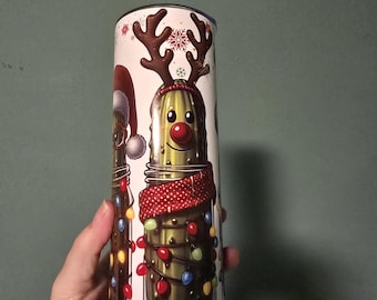 Pickle Christmas 20oz Tumbler – Funny Holiday Reindeer Pickle Cup, Christmas Gift, Stainless Steel, Hot & Cold Drink Tumbler