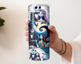 Sally Jack Nightmare Before Christmas Halloween 20oz Metal Tumbler Cup Mug