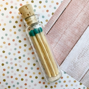 allumettes turquoises en flacon de verre [qté. 10] | allumettes décoratives | allumettes mignonnes | allumettes de bougie en pot