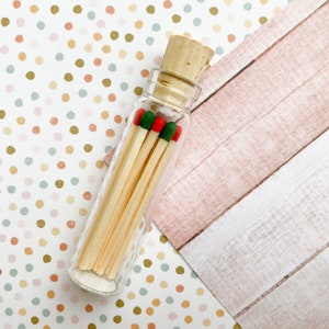 allumettes rouges et vertes en flacon de verre [qté. 10] | allumettes de noël | allumettes mignonnes | allumettes de bougie en pot
