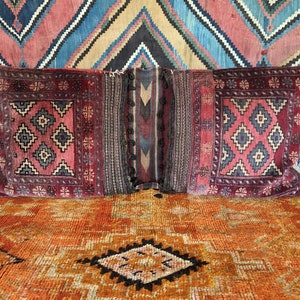 Complete Double Saddle Bag matching pillow cushion set Khorjin Baluch Balouch Persian Afghan tribal kilim rug saddlebag camel donkey horse