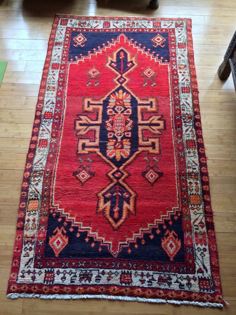 3x6 Vintage Persian Rug Hamadan Caucasian Bright Bold Vibrant Tribal