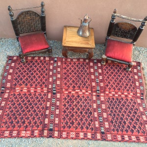5x7 Yomud Turkoman Turkmen Ensi yurt tribal kilim rug hanging semi antique nomad nomadic throw Dowry flatweave cicim veg dye handspun