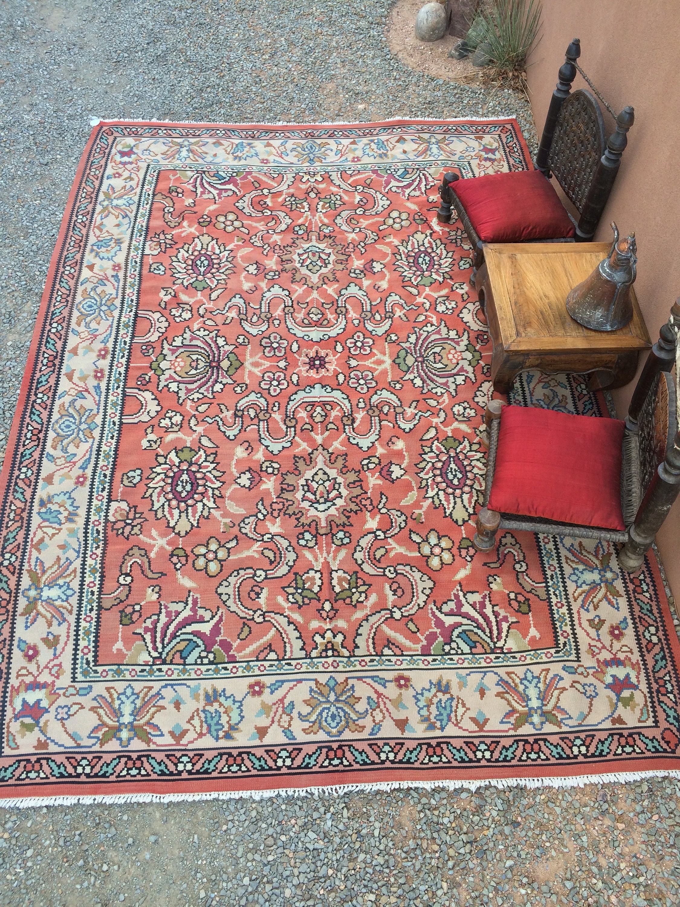 7x10 Muted Salmon Rug Balkan Balkans Romanian Kilim Large Room Size ...