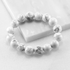 Howlite Bracelet/ Men Howlite Bracelet/ 12mm Bead Bracelet/ White Stone Bracelet/ Mens Beaded Bracelet image 1