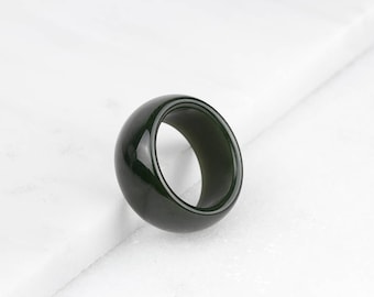 Mens Jade Ring, Mens Green Ring, Unique Mens Band, Green Jade Band Ring, Green Ring for Men, Wide Stone Ring