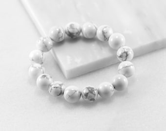Howlite Bracelet/ Men Howlite Bracelet/ 12mm Bead Bracelet/ White Stone Bracelet/ Mens Beaded Bracelet