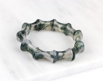 Stone Cuff Bracelet/ Stone Boho Bracelet/ Green Stone Cuff/ Green Cuff Bracelet/ Moss Agate Bracelet
