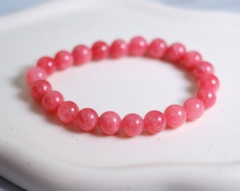 Pink Jade Beaded Bracelet - Handmade Boho Pink Yoga Healing Bracelet - Rose Gemstone Beaded Bracelet  - Pink Opal Jade Bracelet