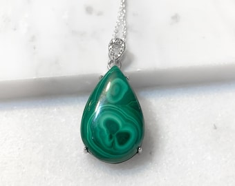 Malachite Pendant/ Malachite Wire Wrap/ Green Orb Pendant/ Dainty Green Pendant/ Green Stone Pendant