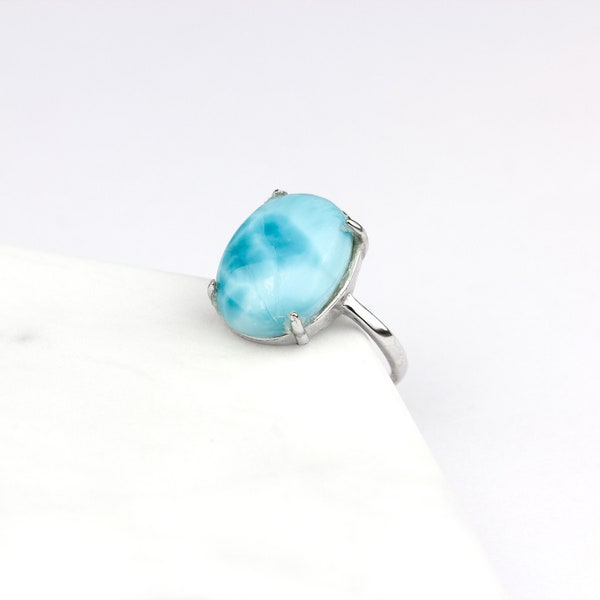 Larimar Ring, Real Larimar, Larimar Boho Ring, Blue Boho Ring, Blue Stone Ring, Sterling Silver Ring, Larimar Jewelry, Blue Gemstone Ring