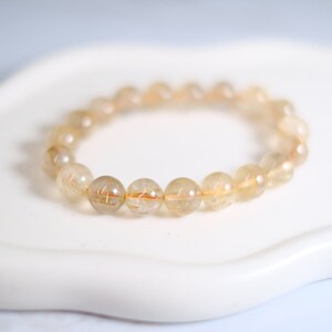 Golden Rutilated Quartz Bracelet - Natural Stone Beads - Gold Rutile Jewelry - Fantasy Bracelet - Gold Healing Bracelet - Golden Quartz