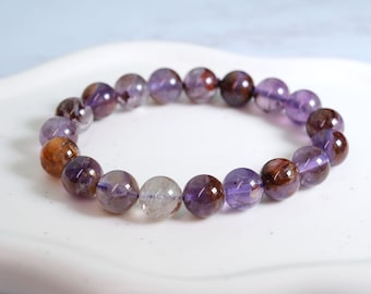 Super Seven Bracelet - Purple Meditation Stones - Purple Quartz Bead Bracelet - Super Seven Healing Bracelet - Purple Healing Stone