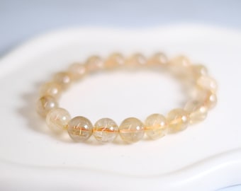 Golden Rutilated Quartz Bracelet - Natural Stone Beads - Gold Rutile Jewelry - Fantasy Bracelet - Gold Healing Bracelet - Golden Quartz