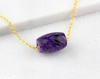 Violet Necklace, Charoite Necklace, Purple Boho Necklace, Dark Purple Necklace, Colorful Necklace, Purple Necklace