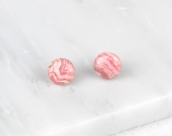 Rhodonite Earrings/ Pink Rhodonite Beads/ Dusty Pink Studs/ Pink Stud Earrings/ Pink Silver Earring