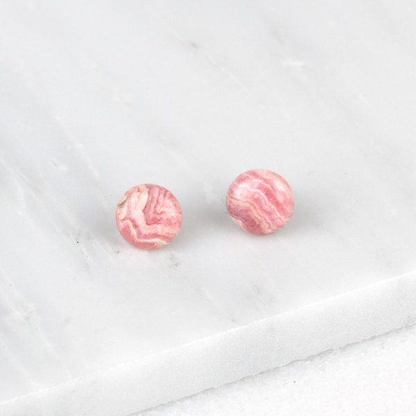 Rhodonite Earrings/ Pink Rhodonite Beads/ Dusty Pink Studs/ Pink Stud Earrings/ Pink Silver Earring