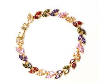 Gold CZ Diamond Bracelet/ Gold and Diamond Bracelet/ Cubic Zirconia Bracelet/ Multi-Colored Diamond Bracelet