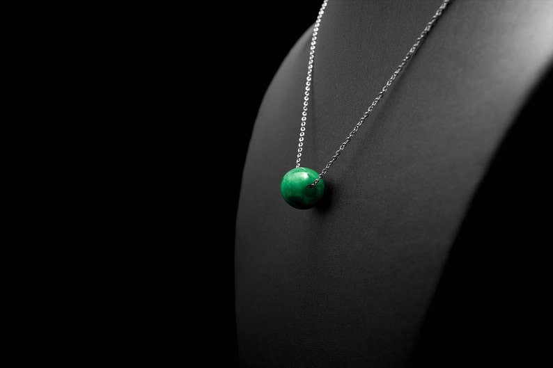 Jade Barrel Necklace/ Lucky Jade Pendant/ Green Jade Necklace/ Good Luck Charm/ Cloudy Green Pendant image 1