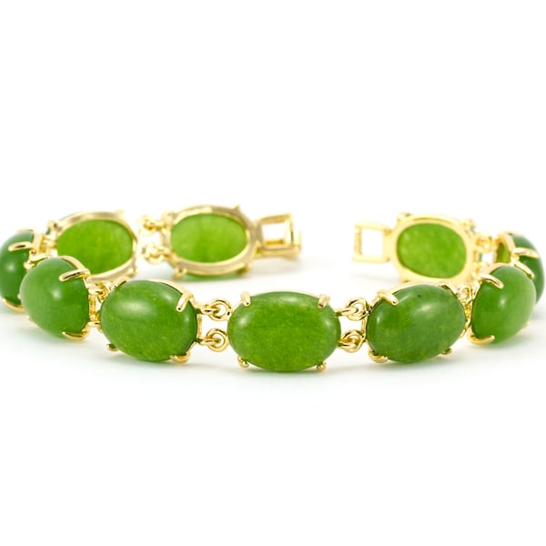 Gold Jade Link Bracelet/ Green Jade Bracelet/ Jade Beaded Bracelet/ Gold Jade Jewelry