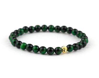 Green Tiger Eye Bracelet/ Green Bead Bracelet/ Green Stone Bracelet/ 8mm Green Tiger Eye