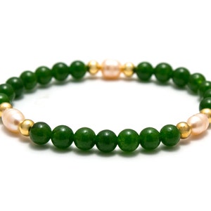 Jade Pearl Bracelet/ Green Jade Bracelet/ Jade Bridal Bracelet/ Elegant Jade Jewelry/ Jade Green Bracelet image 1