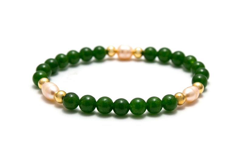 Jade Pearl Bracelet/ Green Jade Bracelet/ Jade Bridal Bracelet/ Elegant Jade Jewelry/ Jade Green Bracelet image 1