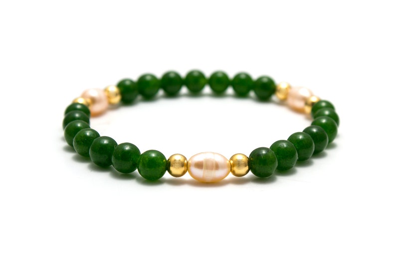 Jade Pearl Bracelet/ Green Jade Bracelet/ Jade Bridal Bracelet/ Elegant Jade Jewelry/ Jade Green Bracelet image 2