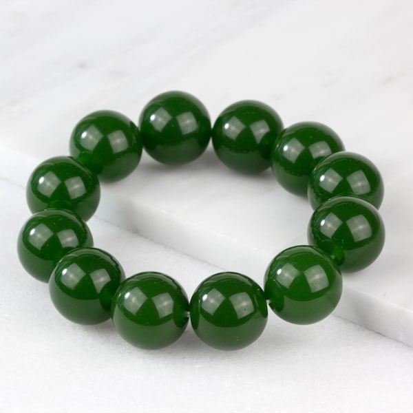 Bracelet en jade pour homme/ bracelet de perles de 18 mm/ bracelet en jade vert/ grand bracelet de perles/ grand bracelet en jade