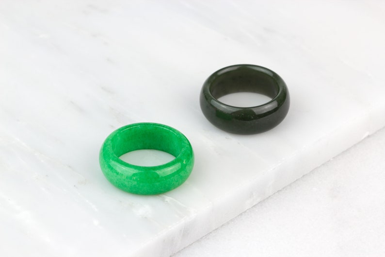 Mens Jade Ring, Mens Green Ring, Unique Mens Band, Green Jade Band Ring, Green Ring for Men, Wide Stone Ring image 2