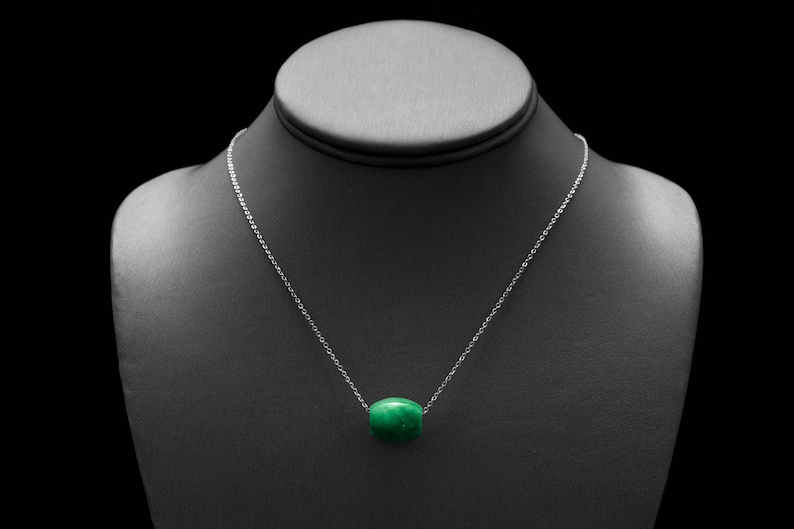 Jade Barrel Necklace/ Lucky Jade Pendant/ Green Jade Necklace/ Good Luck Charm/ Cloudy Green Pendant image 5
