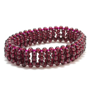 Garnet Bead Bracelet/ Woven Bead Bracelet/ Red Garnet Bracelet/ Red Woven Bracelet/ Red Cuff Bracelet
