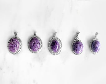 Violet Necklace, Charoite Necklace, Purple Boho Necklace, Dark Purple Necklace, Colorful Necklace, Purple Necklace