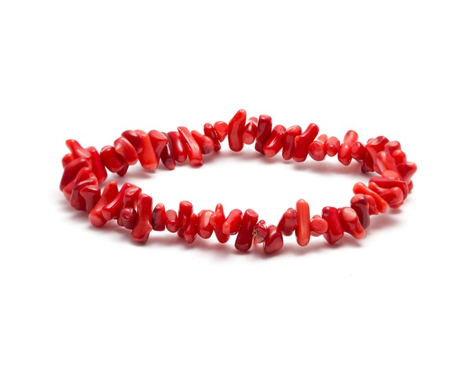 Coral Chip Bracelet/ Raw Coral Bracelet/ Red Coral Bracelet/ Tiny Coral