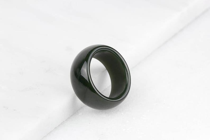 Mens Jade Ring, Mens Green Ring, Unique Mens Band, Green Jade Band Ring, Green Ring for Men, Wide Stone Ring image 1