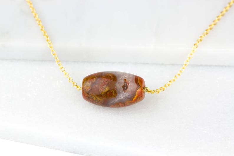 Stone Quartz Pendant Unique Red Agate Chunky Raw Necklace Lace