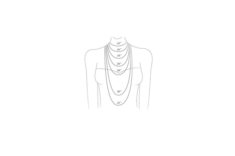 May include: A diagram showing different necklace lengths on a model, ranging from 14 inches to 32 inches.