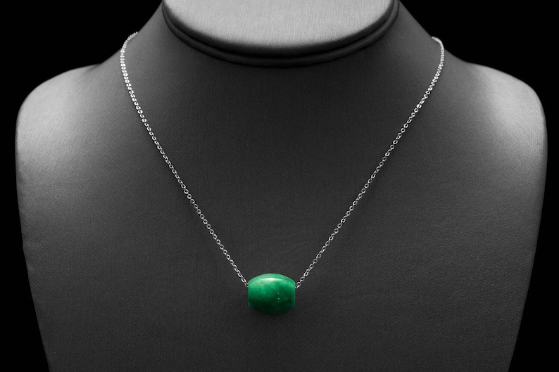 Jade Barrel Necklace/ Lucky Jade Pendant/ Green Jade Necklace/ Good Luck Charm/ Cloudy Green Pendant image 4