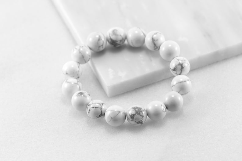 Howlite Bracelet/ Men Howlite Bracelet/ 12mm Bead Bracelet/ White Stone Bracelet/ Mens Beaded Bracelet image 1