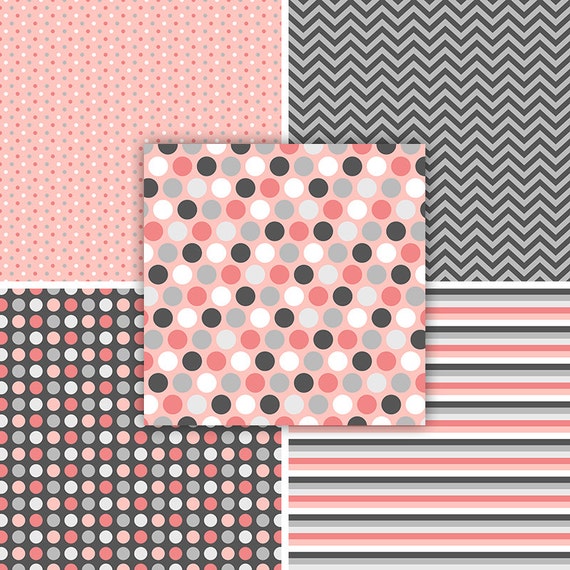 Rosa Grau Digitale Papier Koralle Grau Muster Druckbare Etsy