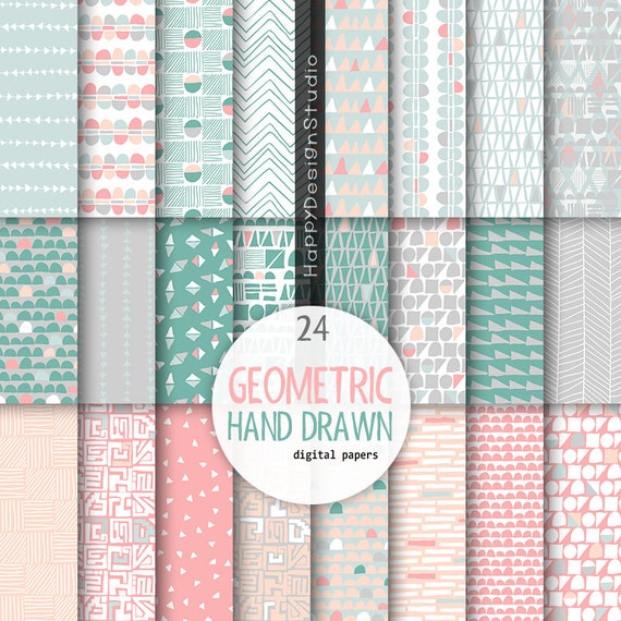 salmon cardmaking coral wedding Coral Mint and Gold Digital Paper: Coral Mint and Gold Patterns scrapbook paper scrapbooking peach